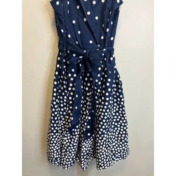 Anne Klein Navy Blue Polka Dot Sleeveless Midi Length Summer Dress Size 10 - Picture 6 of 10